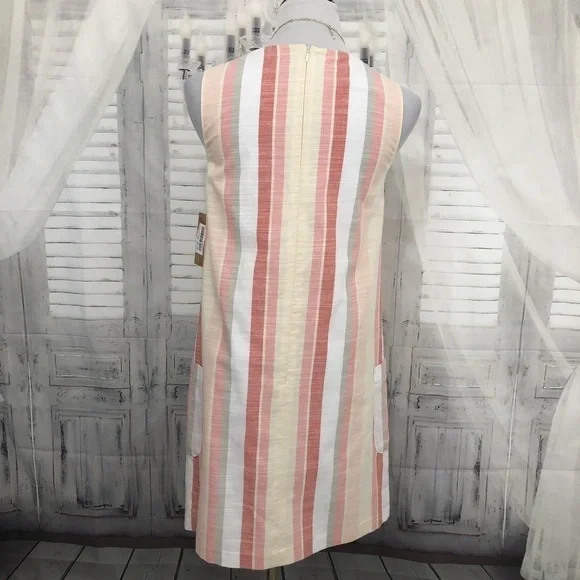 Cremieux Womens Size XS Pink White V Neck Striped Sleeveless Shift Dress Cotton - Picture 9 of 12
